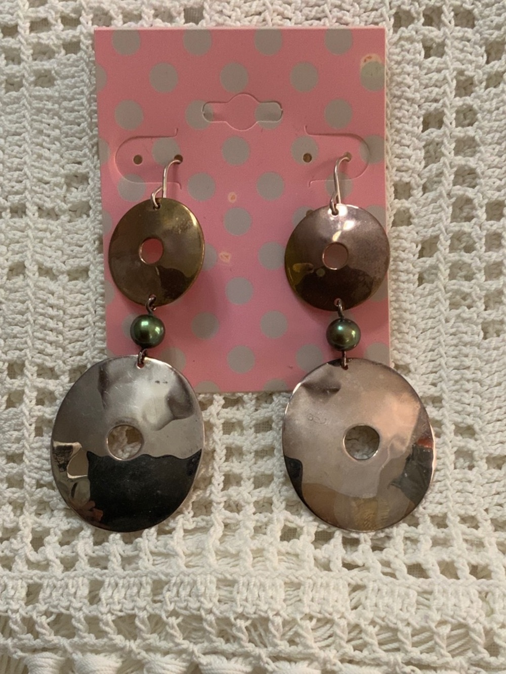 Double Disc Drop Earrings with Green Accent Bead - Women Jewelry